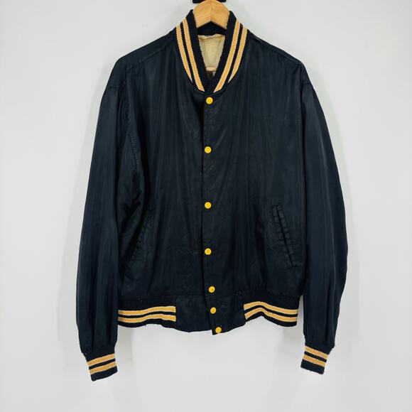 True Vintage Jacket Satin Size Large 60’s Deans Lanes Bowling Varsity Navy Blue - Picture 2 of 8